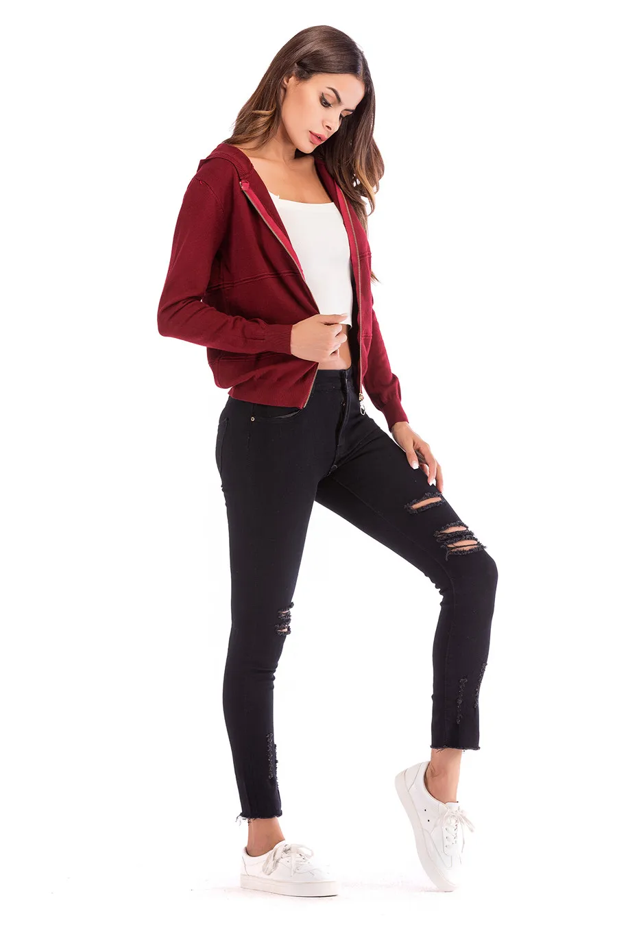 Gladiolus 2018 Knitted Women Autumn Coat Long Sleeve Winter Red Slim Zipper Hooded Women Jacket Fashion Ladies Coats Outerwear (26)