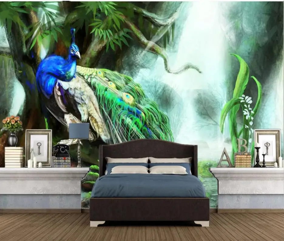 Custom Any Size Mural Wallpaper Green forest peacock tv background wall Art Mural for Living Room Large Painting Home Decor Custom Any Size Mural Wallpaper Green forest peacock tv background wall Art Mural for Living Room Large Painting Home Decor