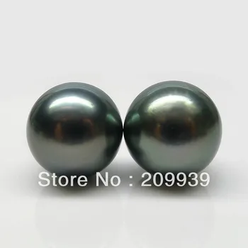 

hj 00120 BLACK ROUND!2PS 11.8MM GENUINE TAHITIAN PEARL EARRING HIGH LUSTER