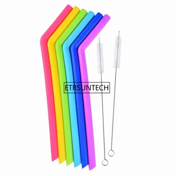 

50sets 6Pcs Colorful Milk Tea Juice Drinking Straw With 2pcs Brush Food Grade Silicone Pipette for Birthday Wedding Party Supply
