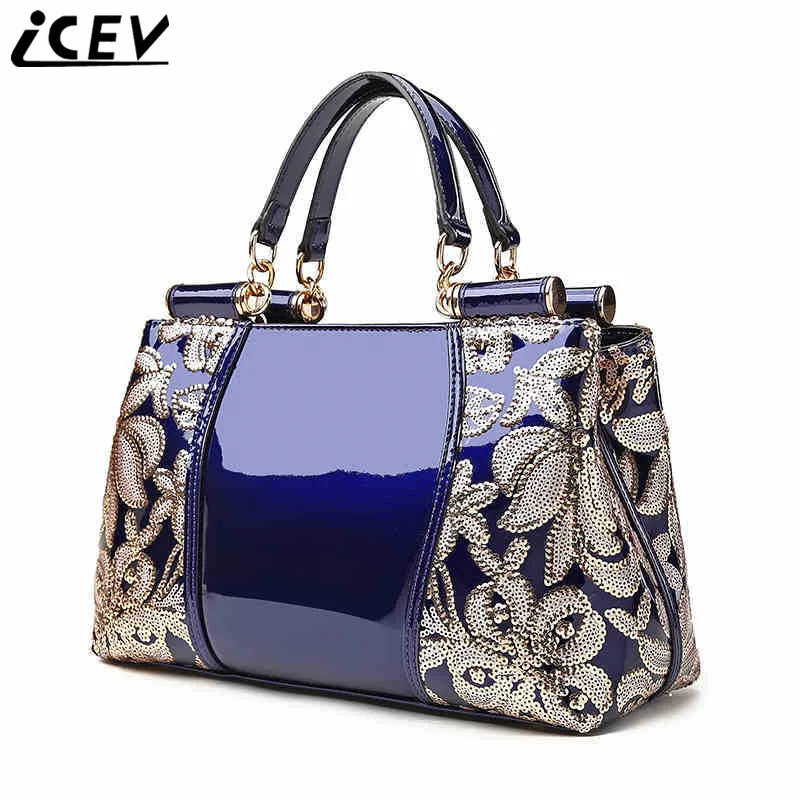 ICEV 2018 new famous brand luxury handbag designer women&#39;s handbags made of genuine patent ...