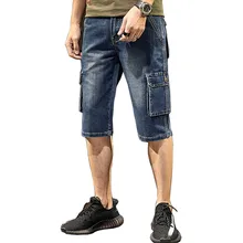 Mcikkny новые мужские штаны-карго из денима шорты с множеством карманов модные тонкие уличные короткие джинсы для мужчин синий размер 28-38