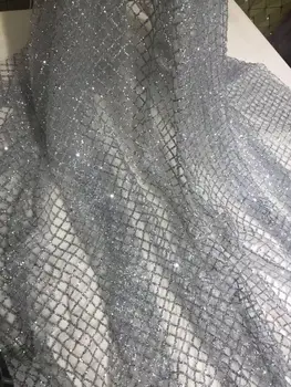 

Silver glued print glitter african india embroidered tulle mesh lace fabric for party wedding dress