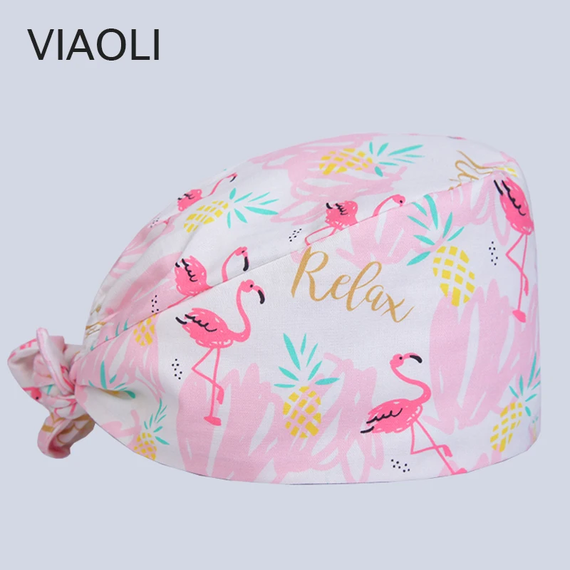 

Viaoli new Cotton Scrub Caps for Women and men Hospital Medical Hats Printing Tieback Elastic Section Surgical Caps