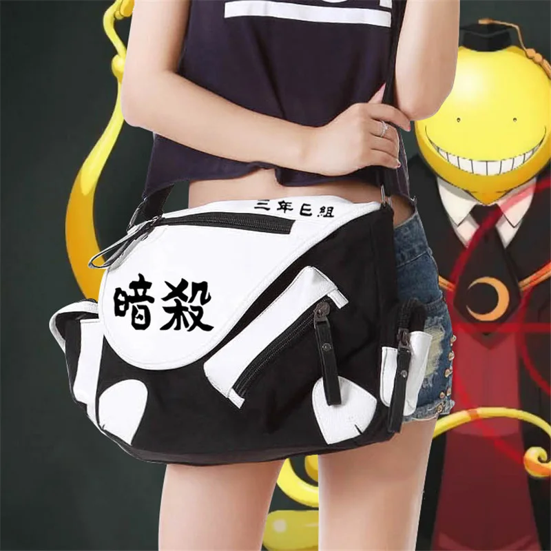 High Quality Assassination Classroom Cartoon Patent Leather Canvas Messenger Crossbody Bag Unisex School Bags