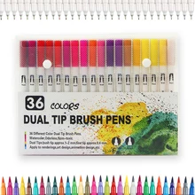 36 художественных маркеров с двумя наконечниками для кистей, набор тонких наконечников для кистей с двумя цветными ручками, чехол для переноски для раскрасок для взрослых