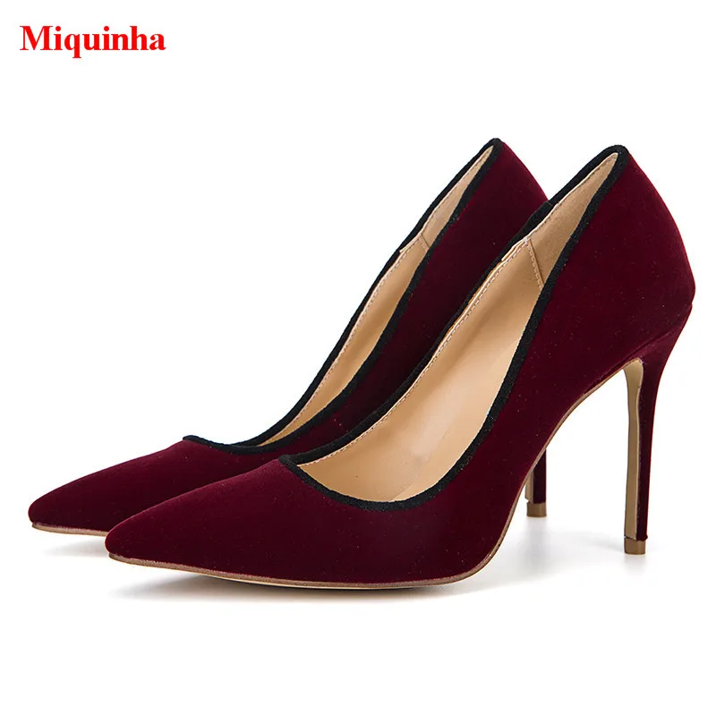 Miquinha Brand Shoes Woman Red Wine Velvet Suede Leather Dress Women