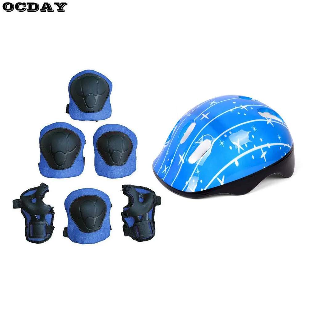7PCS/Set Sport Toys Kids Roller Skating Helmet Knee Elbow Wrist Pad Protective Gear Set Comfortable Scooter Skate Toys for Baby
