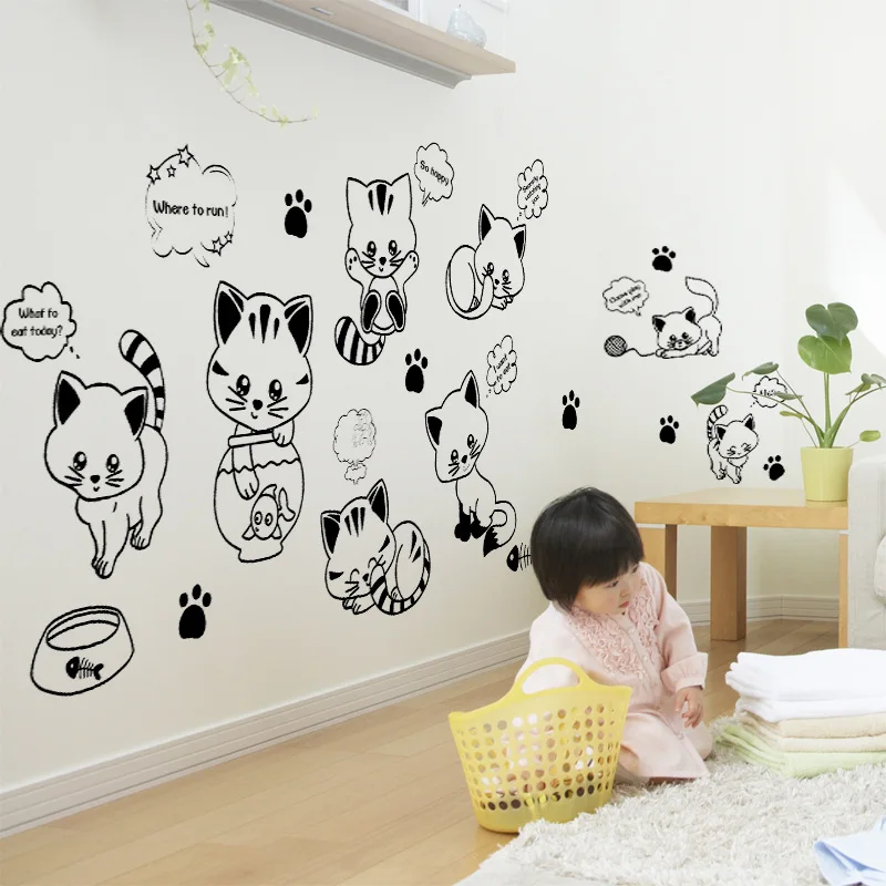 أسود القط سلسلة غرفة المعيشة الديكور ملصقات الزجاج مرآة الحائط ملصقات الأثاث خزانة الأطفال الألعاب الرئيسية