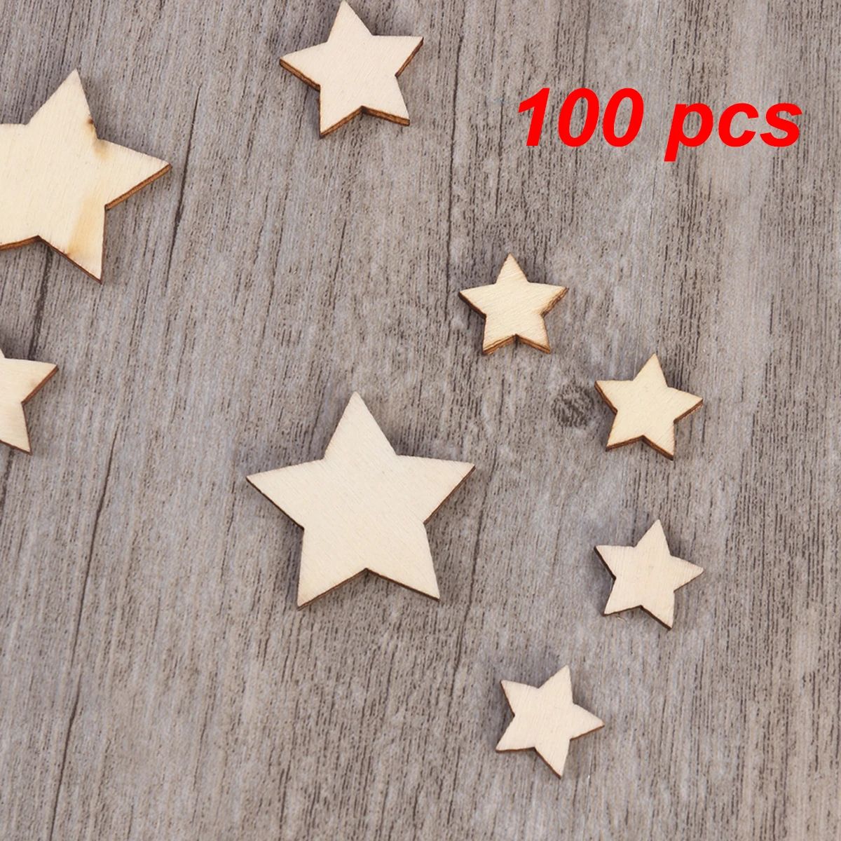 100PCS Unfinished Wooden Stars Assorted Size Cutout Discs For Arts Crafts DIY Decoration Birthday Wedding Display Decor