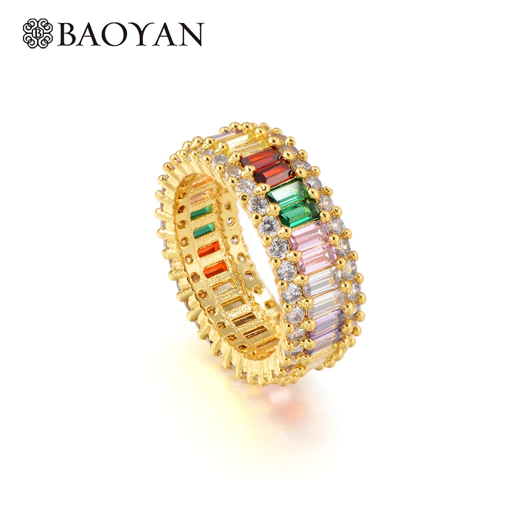 

Baoyan Woman Rings Gold Copper Mirco Pave Cz Rainbow Rings For Women Trendy Men Couple Ring For Gift Wholesale Dropshipping