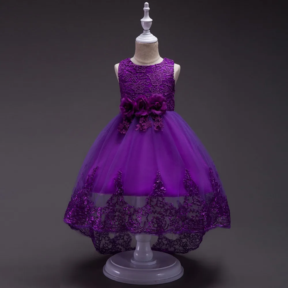 

Summer O-Neck Sleeveless Cute Flowers Bow Trailing Princess Dress Knee-Length Floral Ball Gown Girl 's Dresses L114
