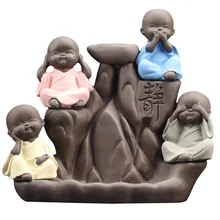 Милый маленький монах обратного благовония горелки украшения дома Творческий керамика конус водопад держатель для благовоний буддийская кадильница