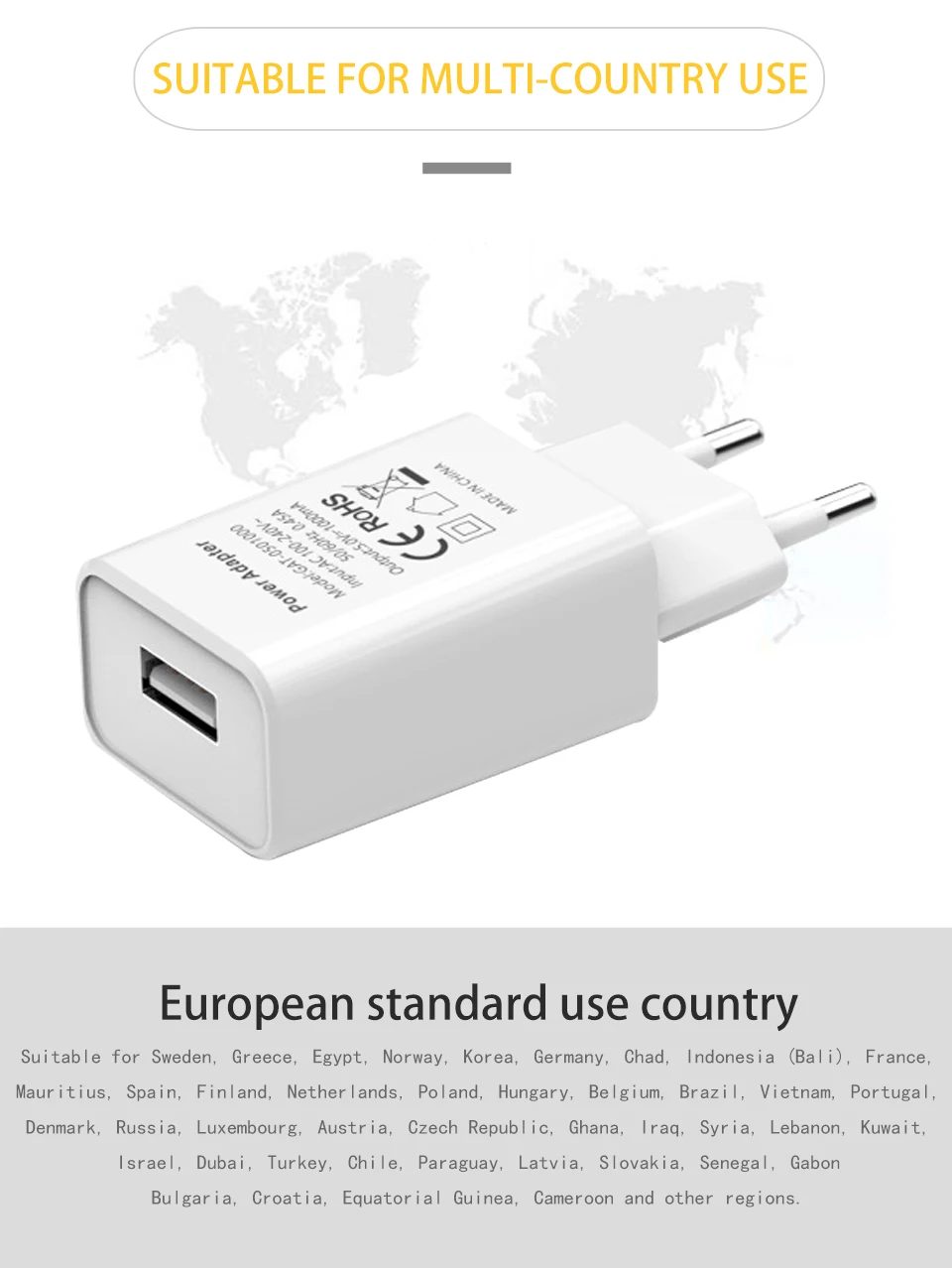 5V1A USB EU Charger Travel In Europe France Germany Korea Sweden Wall charger EU Adapter Plug Electronic Device Charging (8)