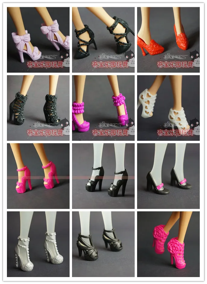 100 пара, обувь для куклы Барби и аксессуары, смешанный стиль, разноцветные туфли для куклы, 1/6, 200 шт./лот