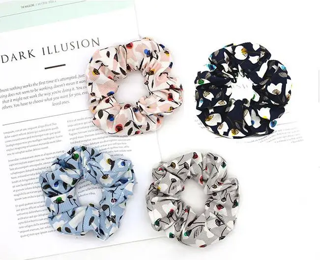 

Fashion printed fabric, ponytail flower hair band, large intestine round rope, women's hair accessories