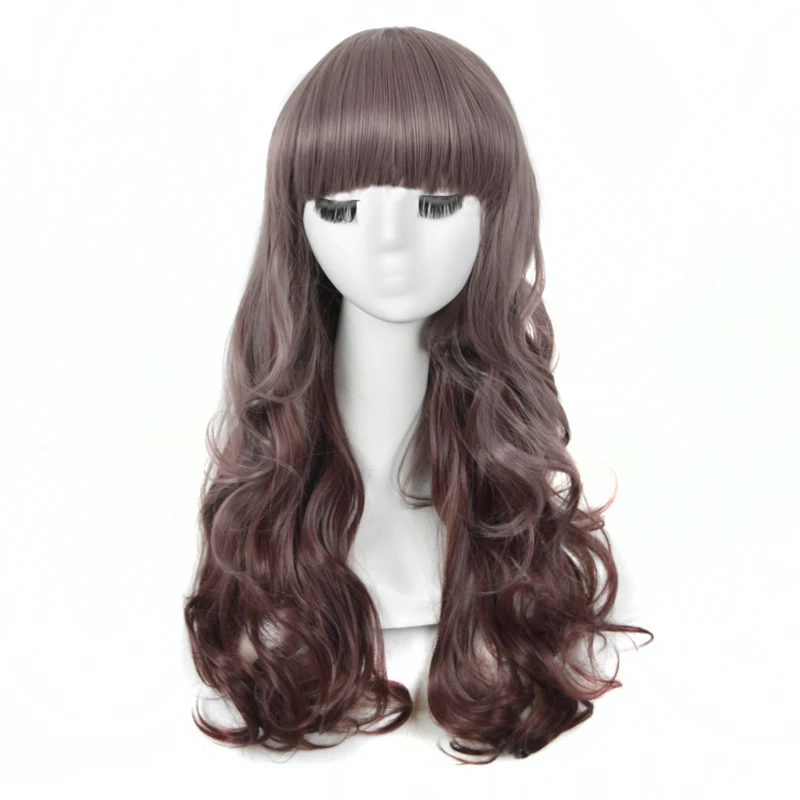 

2016 New Arrival Women Long Wavyt Hairstyle Dark Purple Synthetic Hair Anime Lolita Cosplay Party Wigs