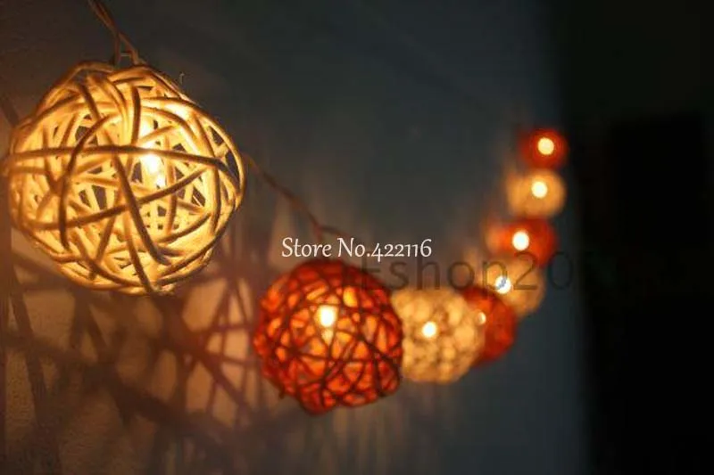 YIMIA 5m 20 Bulbs Sepak Takraw Rattan Balls LED String Garland lights Luminarias Wedding Christmas Party Decoration White/Coffee