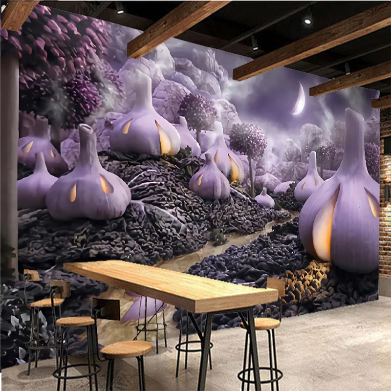 

Custom Mural Wallpaper 3D Hand-painted Fantasy Purple Vegetables TV Background Decoration Painting Modern Living Room Wallpaper