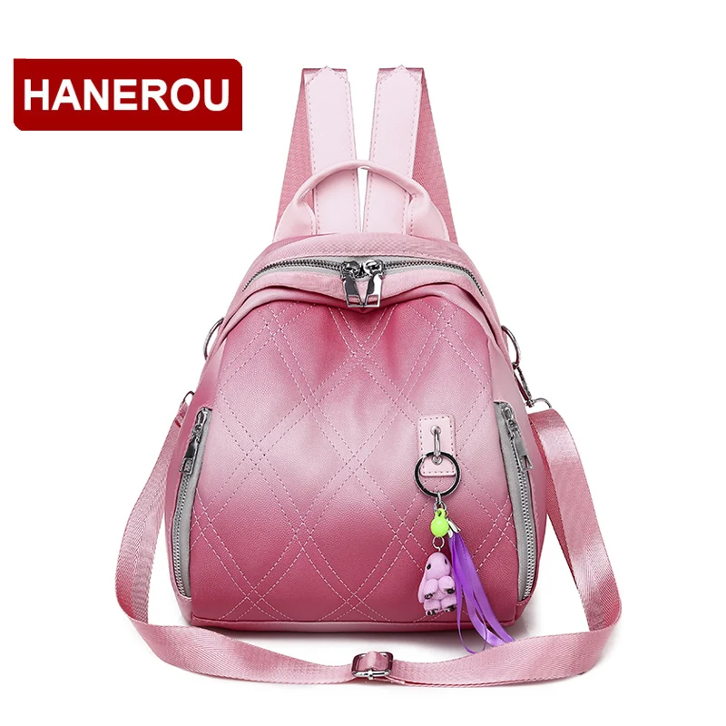 

HANEROU Gradient Color Women Backpacks Soft Leather Diamond Lattice Backpacks For School Teenagers Girls Small Ladies Backpack