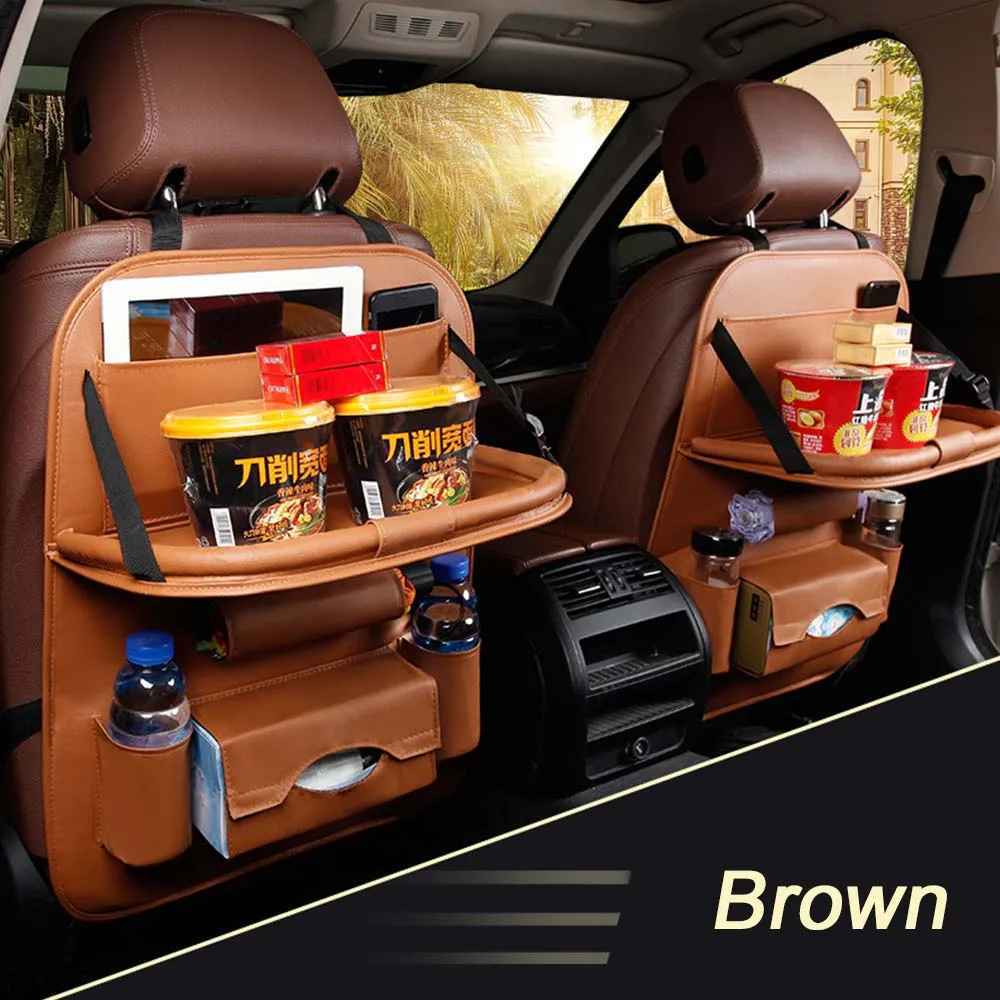 

Car Seat Back Bag Folding Table Organizer Pad Drink Chair Storage Pocket Box Travel Stowing Tidying Automobile Accessories