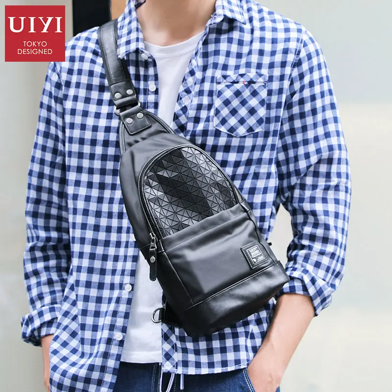 

UIYI Brand Polyester Chest Bag Men Crossbody Bags Warterproof Chest Pack Leather Single Shoulder Strap Black Male Bags 2018