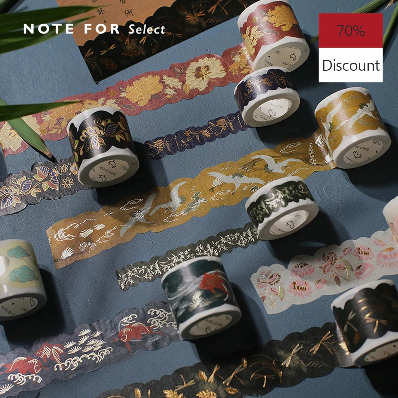 

Retro Chinese Style Bronzing Washi Tape Set Creative Lipstick Decorative Bullet Journal Masking Tape Scrapbooking Office Supply