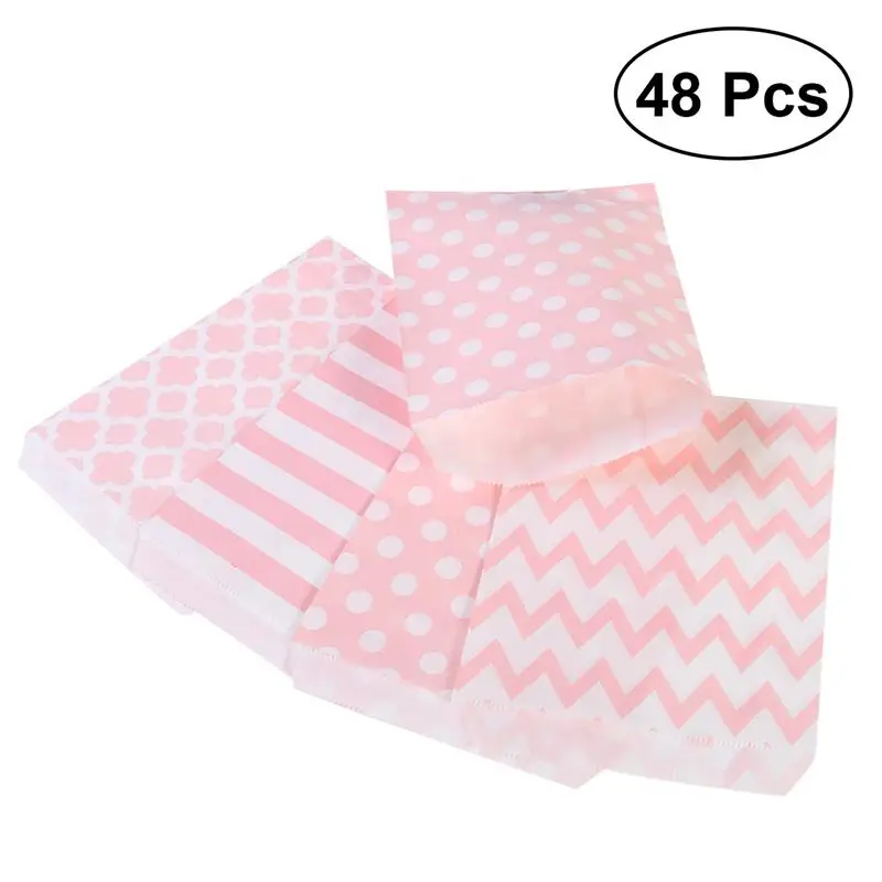 48pcs Striped Polka Dot Chevron Wedding Candy Bar Bags Party Gift Paper Bag |