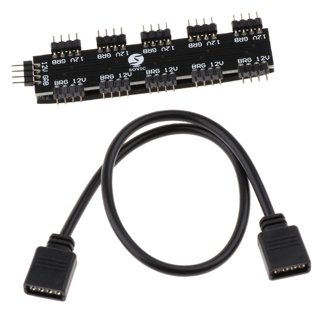 

1 Pcs RGB Hub Controller 12V 4-Pin RGB Interface 1-10 Controller Fan Dimming Hub For Universal PC Desktop Computer Motherboards
