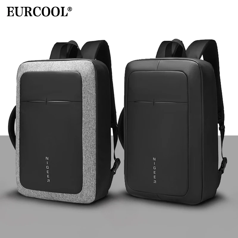 EURCOOL мужской бизнес 1" рюкзак для ноутбука водоотталкивающий usb зарядка Многофункциональный рюкзак модные дорожные рюкзаки для мужчин n1810