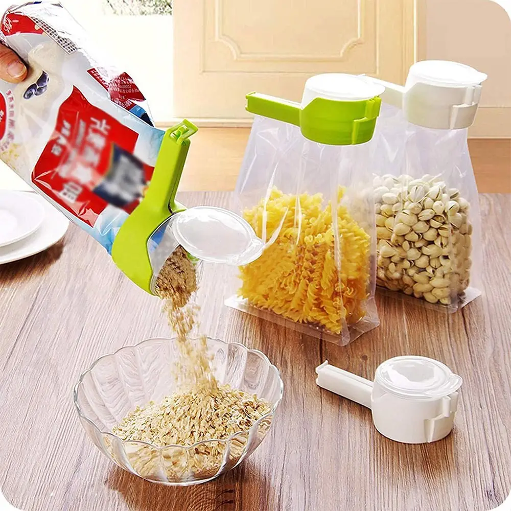 Seal Pour Food Storage Bag Clip Snack Sealing Clips Food Sack Sealer Clamp with Lid Discharge Nozzle Home Travel Kitchen Gadgets