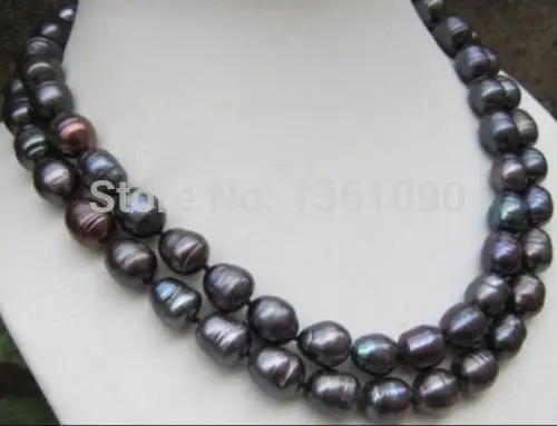 

000139 NEW 11-13MM AAA NATURAL TAHITIAN BLACK BAROQUE PEARL NECKLACE 34"14KGP Gold Clasp