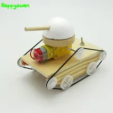 Happyxuan Cool Kids Creative DIY Assembled Tank Model Kits Wood Material Physical Science Experiment Toys Educational Children