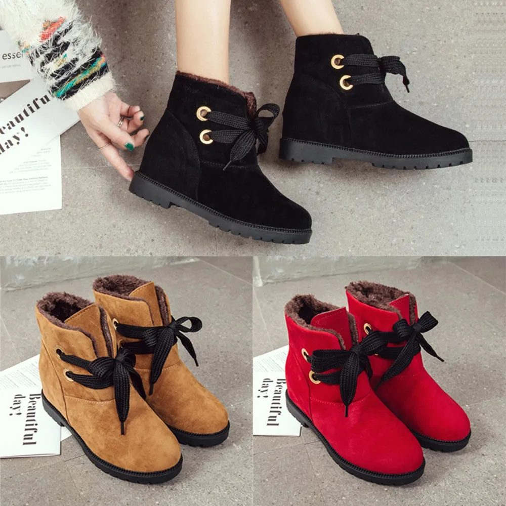 

red black botas mujer invierno azules flat boots Women's Suede Velvet Warm Boots Snow Boots Cotton Boots Ankle Boots Shoes #4gh
