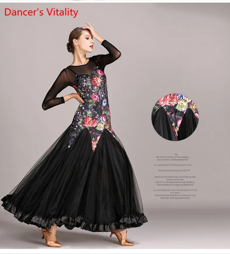 Новое бальное платье для танцев для женщин высокое качество вальс платья для конкурса бальных танцев леди платье с принтом