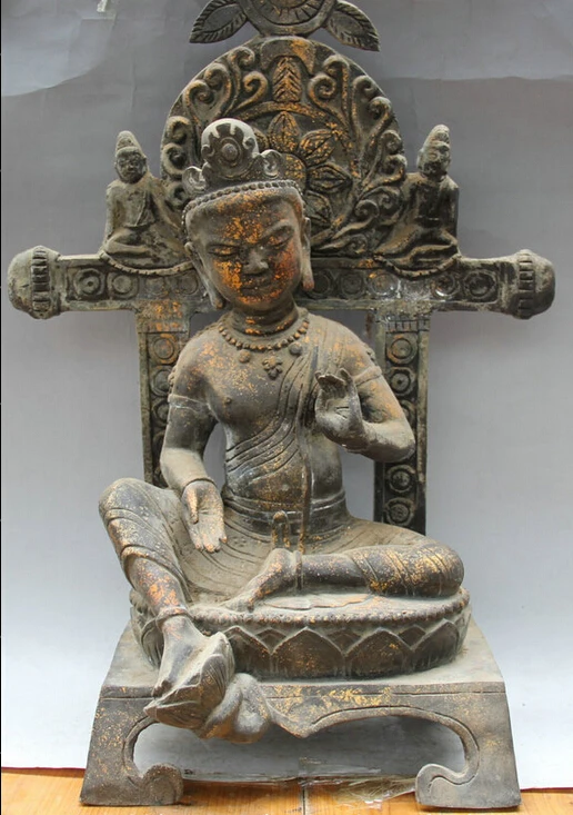 

150610 S1284 23" Old Tibet Buddhism Bronze Green Tara Mahayana enlightenment Goddess Statue discount 30% (C0324)