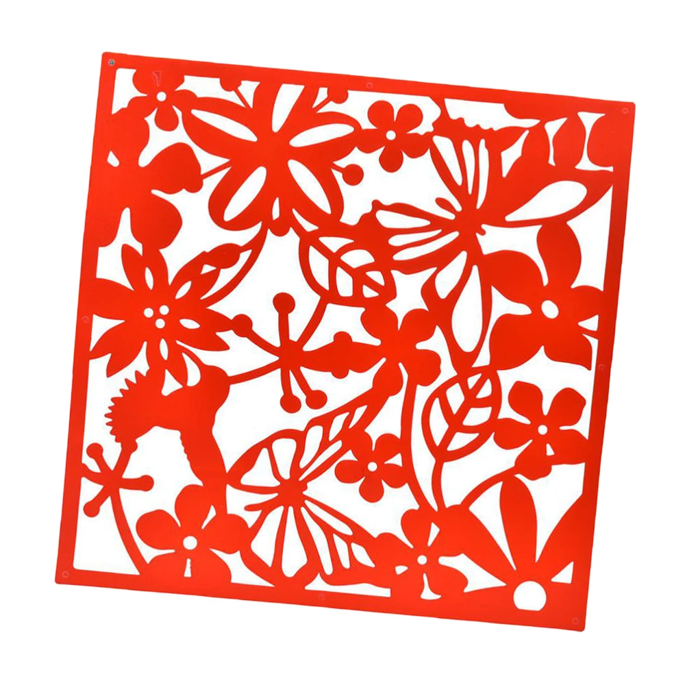 4Pcs Bird Flower Wall Sticker Hanging Screen Panel Room Divider Partition Red