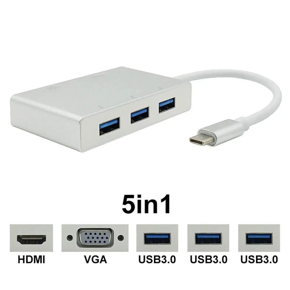 

USB C Type C to HDMI VGA USB3.0 Hub Adapter 5in1 USB 3.1 USB-C Converter Cable for Laptop Apple Macbook Dropship 8.10
