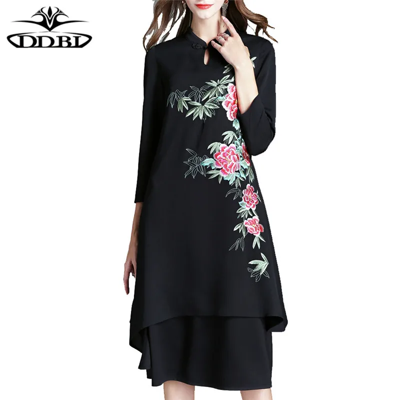 plus size women clothing large size dresses 40s 50s dresses knitting embrooidery vintage elegant dress 170824