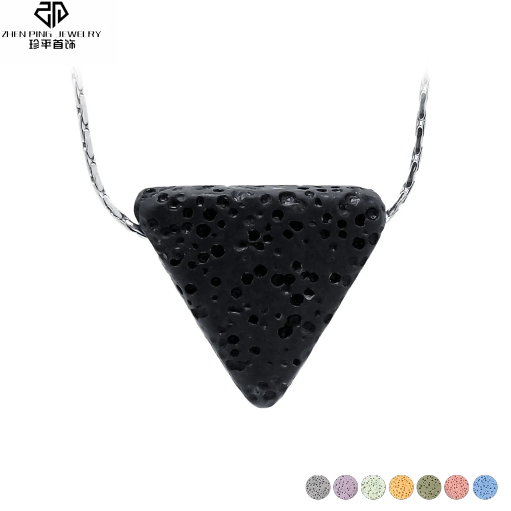 

Natural Lava Stone Necklaces Black Triangle Volcanic Rock Essential Oil Diffuser Pendant Necklace Women