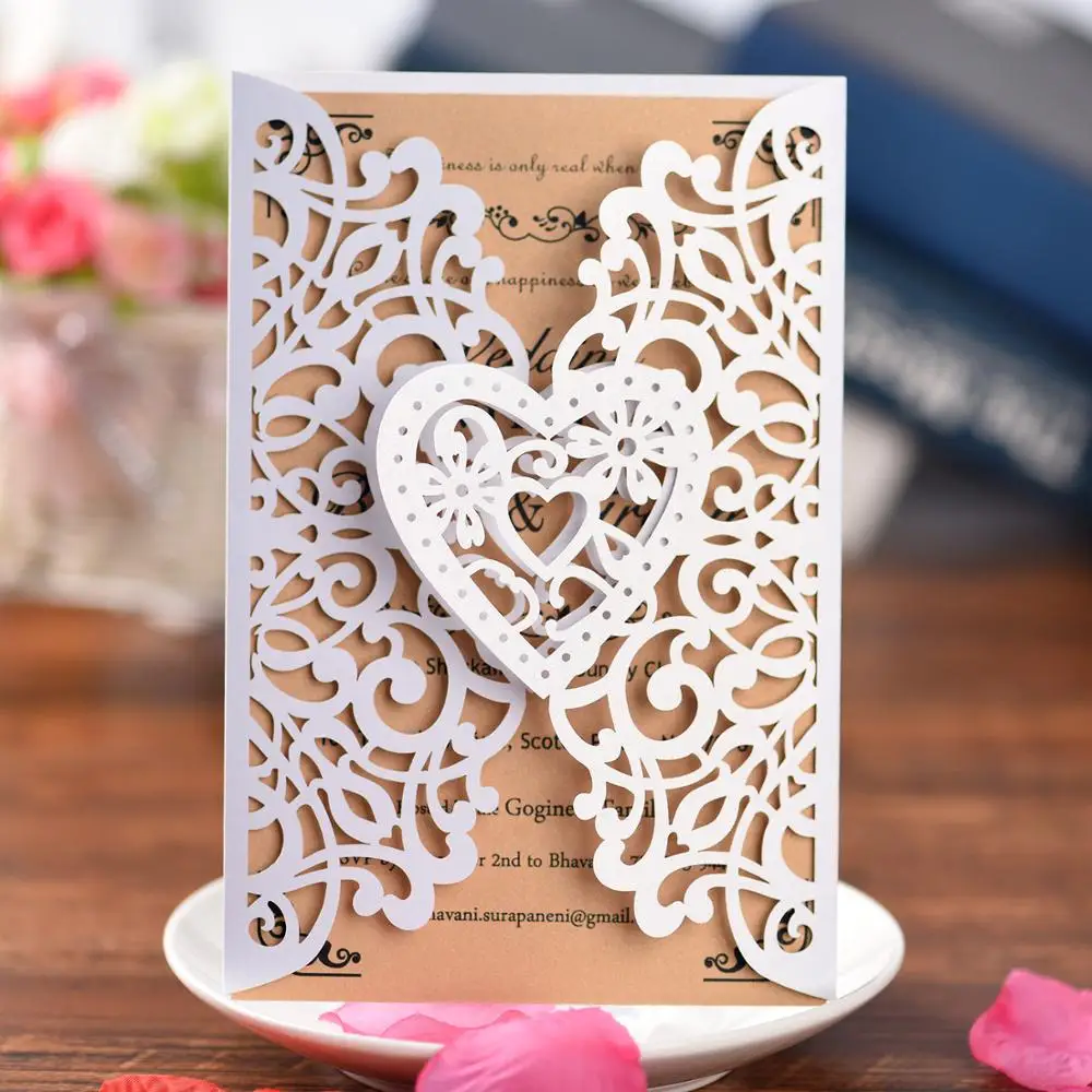  5 Sets Laser Cut Wedding Invitations Kits with Blank Printable Cards and EnvelopeNew year 2019 deli - 33037471016