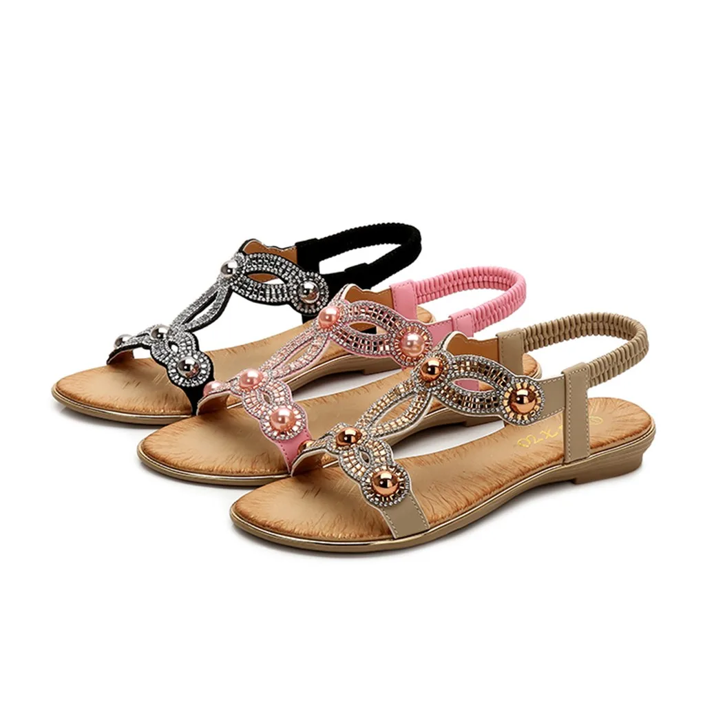 

Women's Foreign Trade Large Size Bohemian Rhinestone Flat With Open Toe Sandals 2019 New Work Party Sandals Sandalia Feminina30