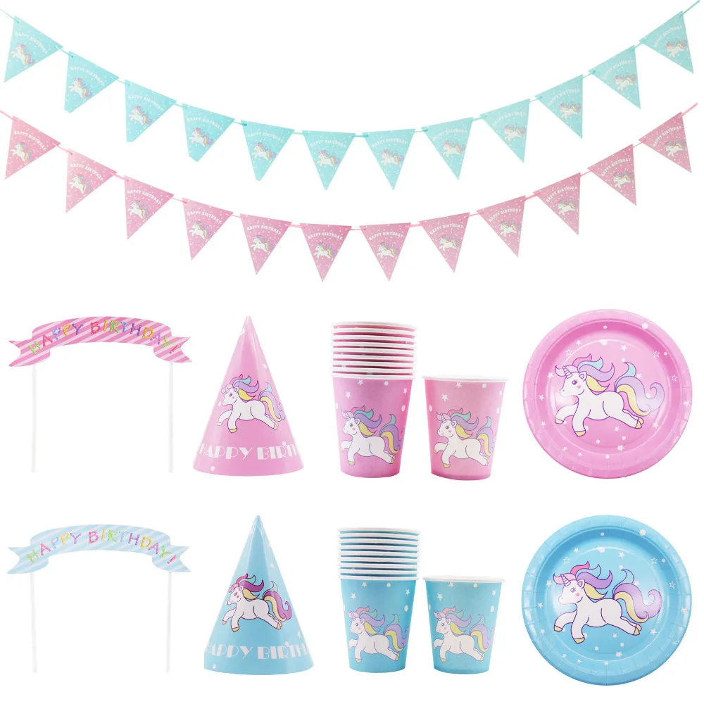 

Birthday Unicorn Party Tableware Kits Pink/Blue Paper Cups Plate Napkin Birthday Party Decoration Kids Baby Shower Party Supply