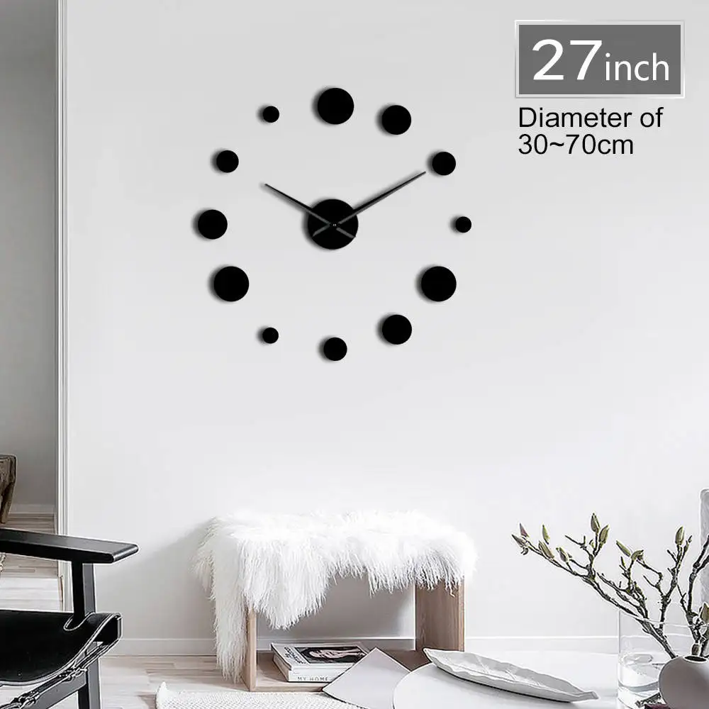 

1Piece Round DIY Big Acylic Wall Clock Modern Design Simple Wall Watch Giant 3D Mirror Frameless Wall Clock Sticker Home Decor