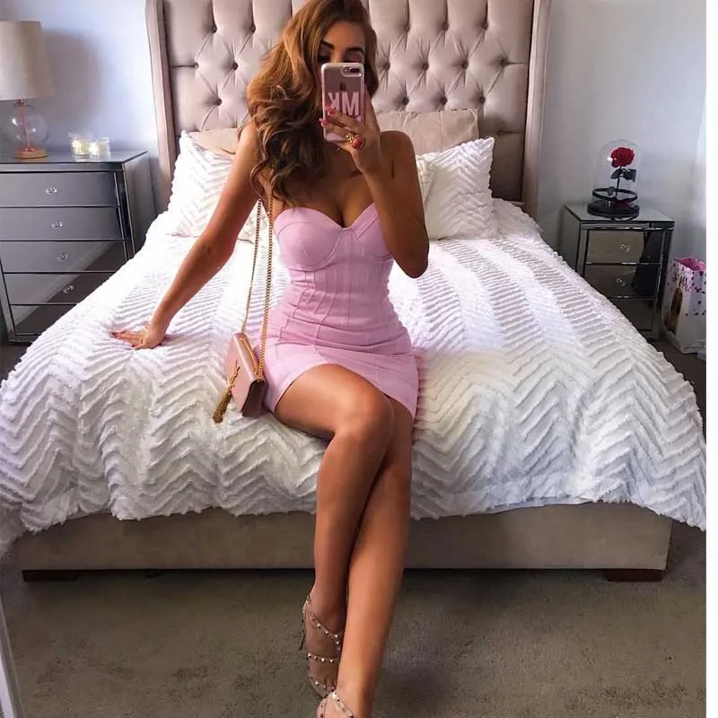 

Wholesale new style dress Pink Elastic tight-fitting hips Fashion mini Strapless Celebrity Party bandage Dress(H2409)