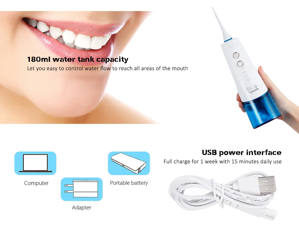 gustala Oral Irrigator Portable Cordless Water Flosser for Home Travel