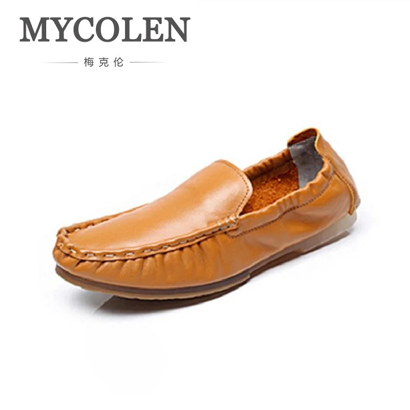 

MYCOLEN Men's Casual Shoes Real Leather Men Flat Shoe Slip On Male Loafers Moccasins Man Boat Shoes Soft Driving Man's Footwear