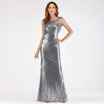 

Sequined Evening Dresses 2019 Ever Pretty EP07551 Elegant Mermaid Long O-Neck Backless Sliver Formal Party Gowns