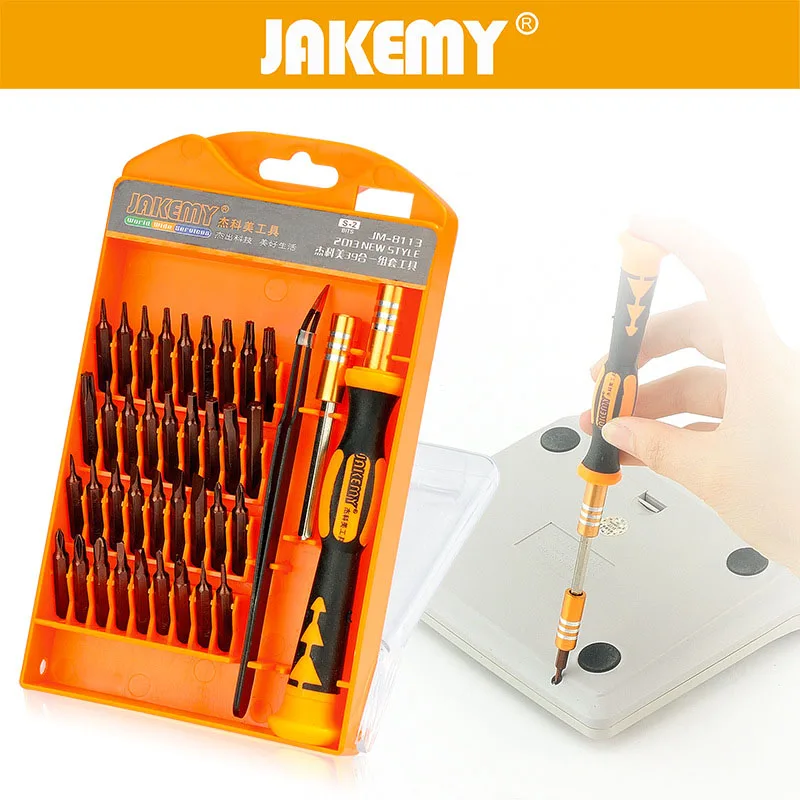 JAKEMY 39 in Screwdriver Bit Set Torx Flat Cross Star Magnetic Screw Driver Tools Repair Disassembly Laptop Computer Cell Phone