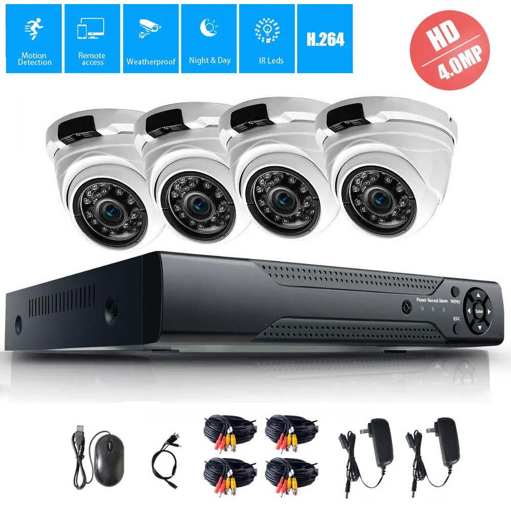 4MP 4CH безопасности CCTV системы 4.0MP AHD Купол Крытый камера водостойкие Видеонаблюдение ИК Ночное Видение комплект